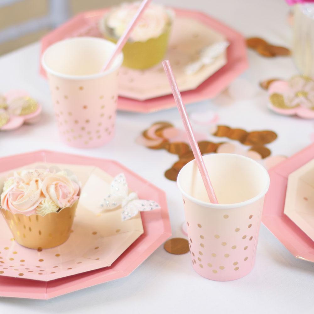 Pastel Pink, Peach & Gold Paper Party Plates