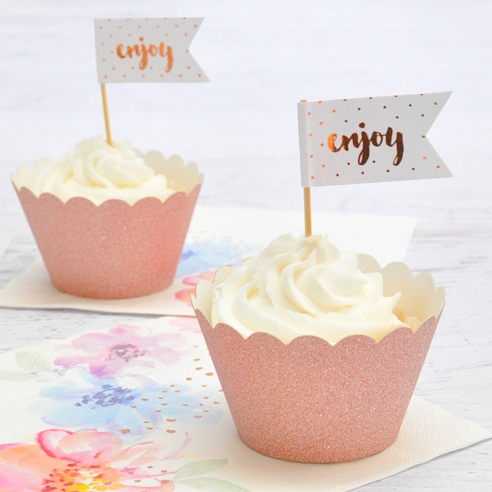 Rose Gold Glitter Card Party Cupcake Wrapper